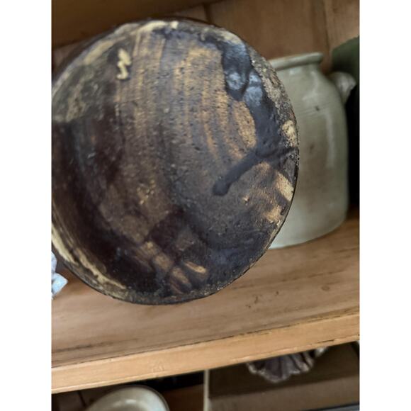 Antique Brown Glazed Handled Pottery Jar Primitive Vessel - Picture 7 of 7